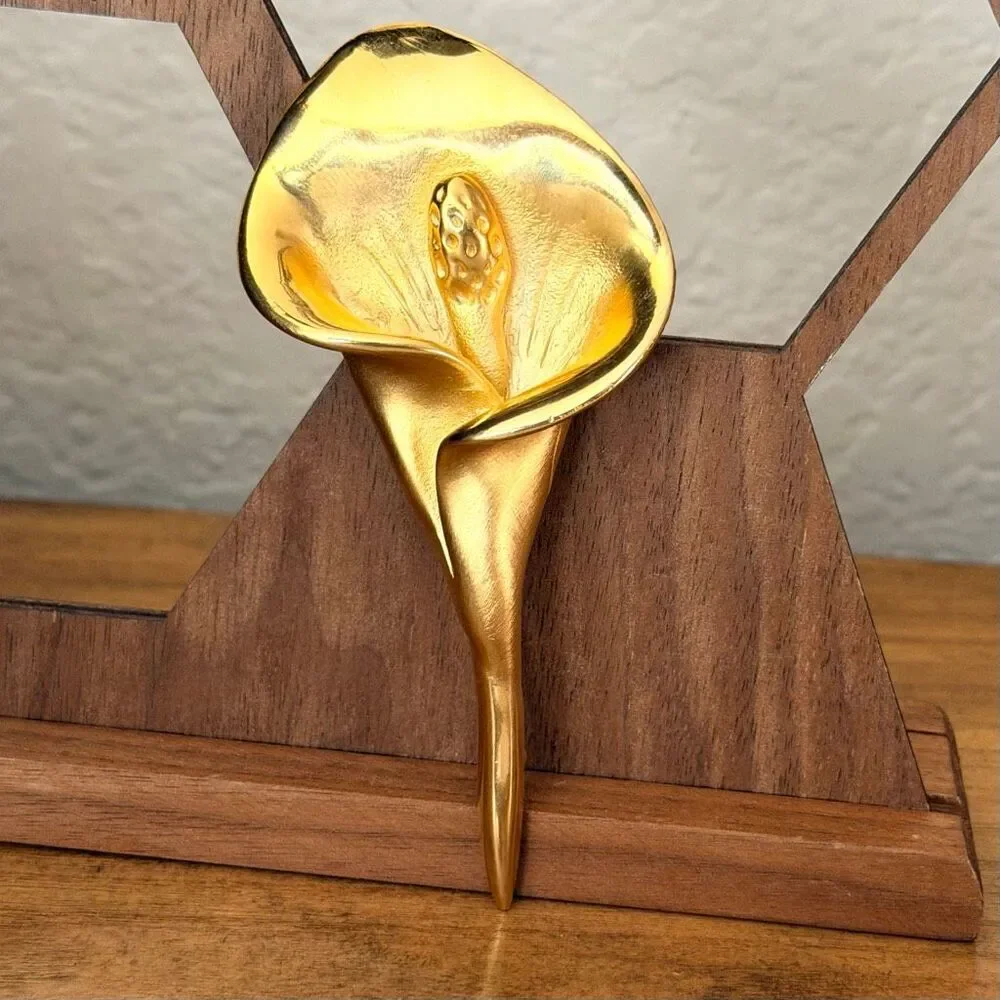 Vintage Doreen Ryan 1993 Large Gold Tone Calla Lily Brooch Pin